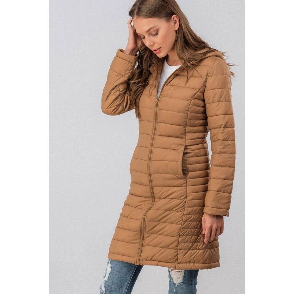 Hooded puff jacket.